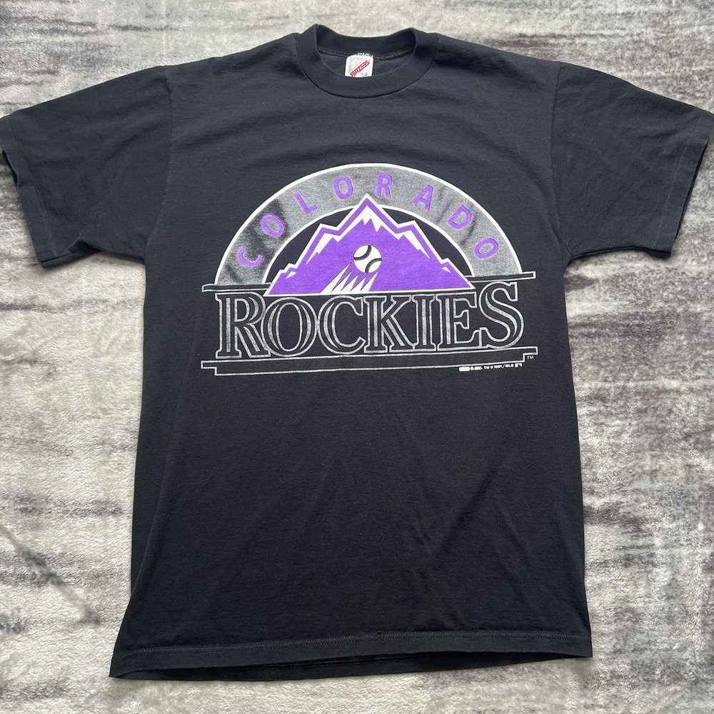 Vintage 1991 Colorado Rockies Graphic T-Shirt MLB Size L Single Stitch Black